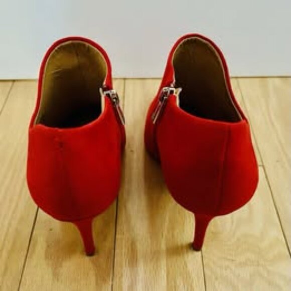 Jessica Simpson Heels - Women's Size 8 M Red Suede Booties Side Zip Stiletto - Picture 4 of 6